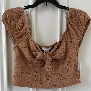 URBAN Romantics Tie Front Shirred Blouse